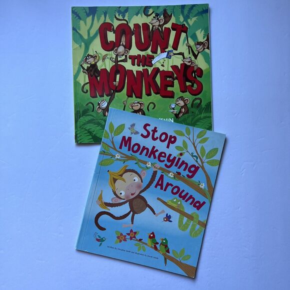 Set Of 2 Childrens Story Books Paperback Count the Monkeys Stop Monkeying Around - Picture 1 of 10